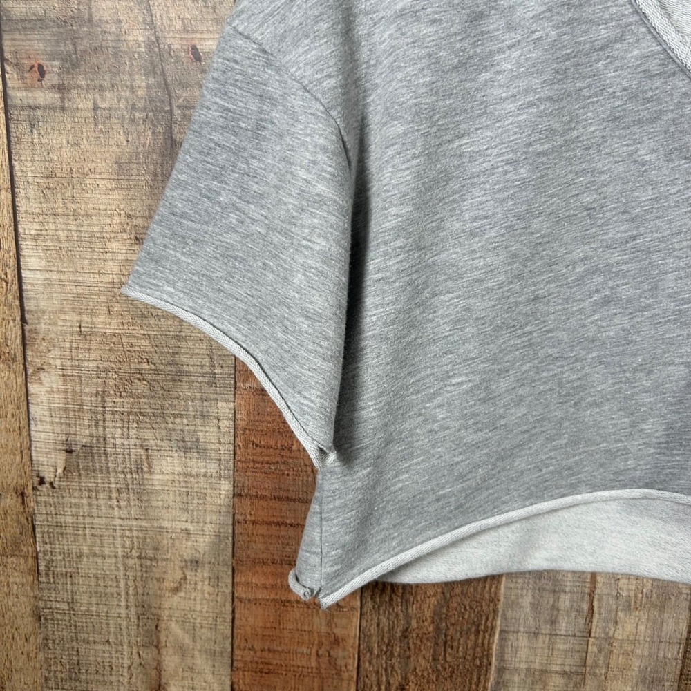 Project Social T Out From Under Gray Cropped Sweatshirt Top Small V Neck Raw Hem - Picture 2 of 6